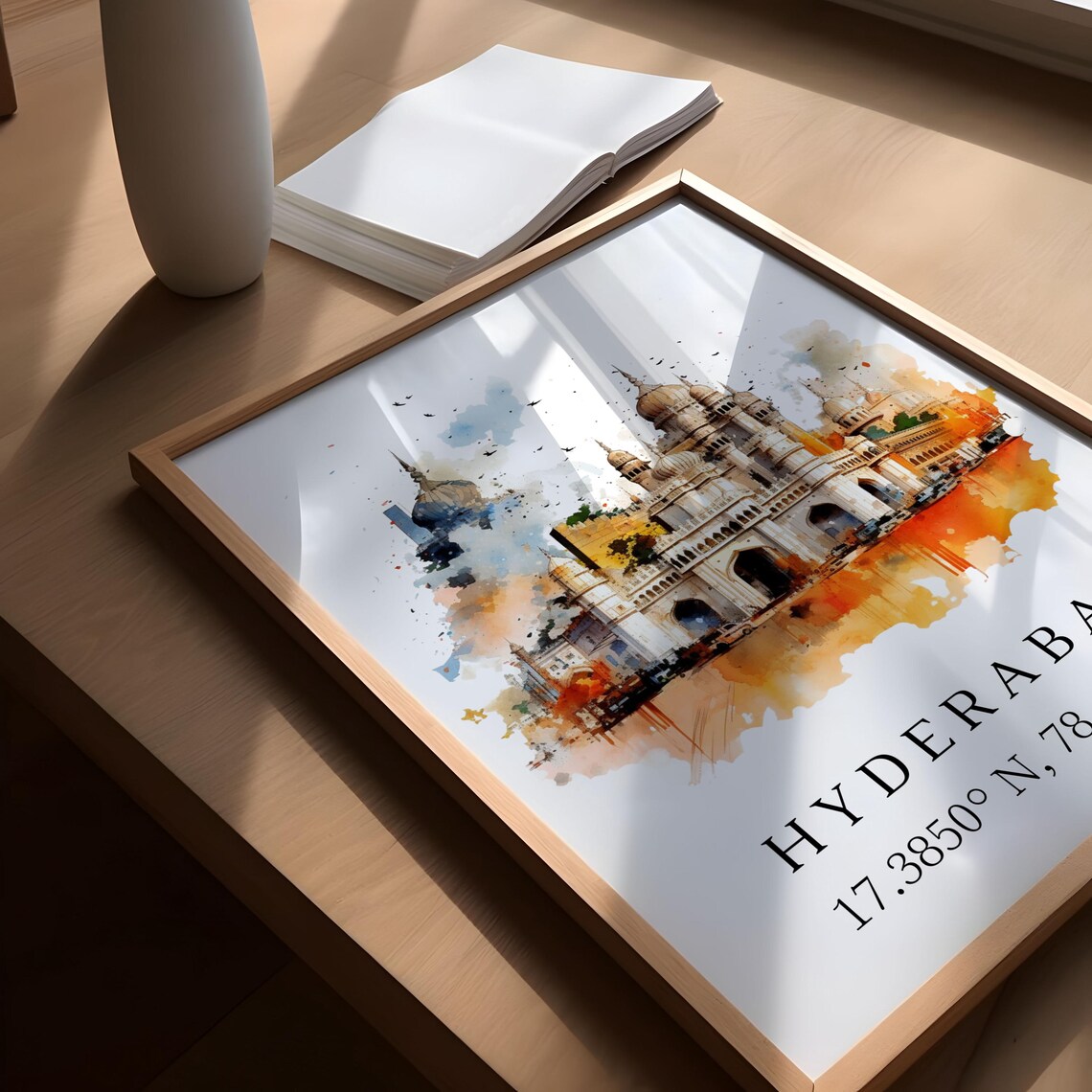 Hyderabad India Watercolor Domed Monument Coordinates Poster - Image 4