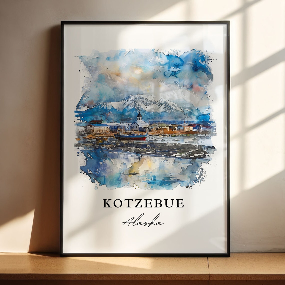 Kotzebue Alaska Arctic Harbor Boat Watercolor Travel Art Print