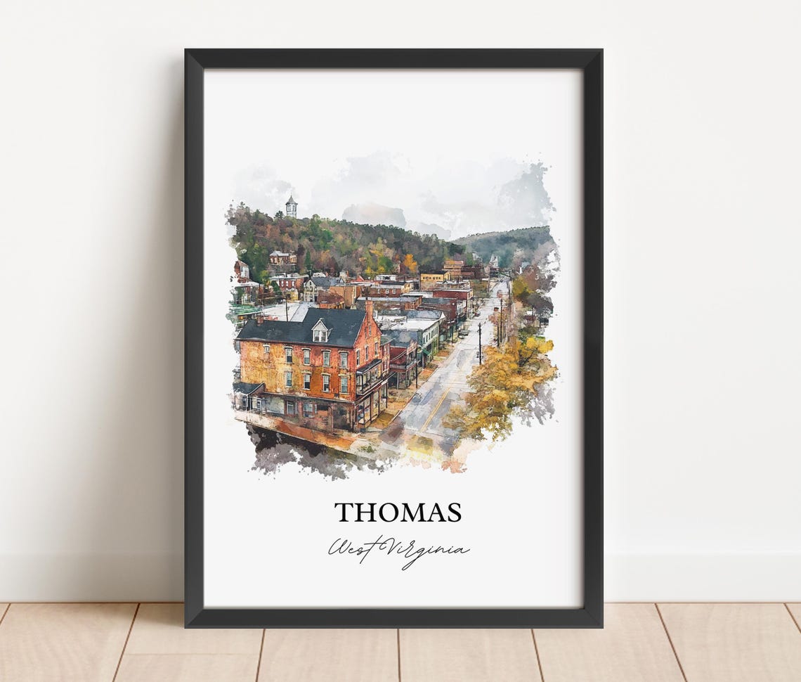 Thomas West Virginia Quaint Mountain Town Watercolor Art Poster - Image 2