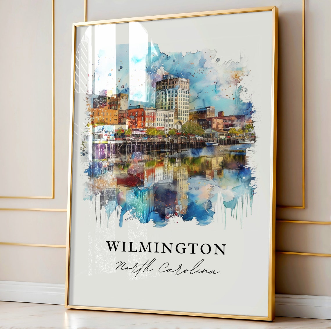 Wilmington North Carolina Historic Riverfront Skyline Art Poster - Image 4