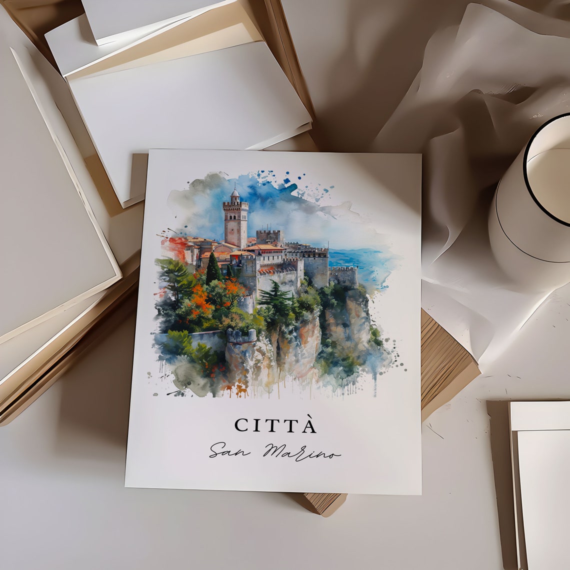 Citta San Marino Watercolor Travel Art Print - Image 6