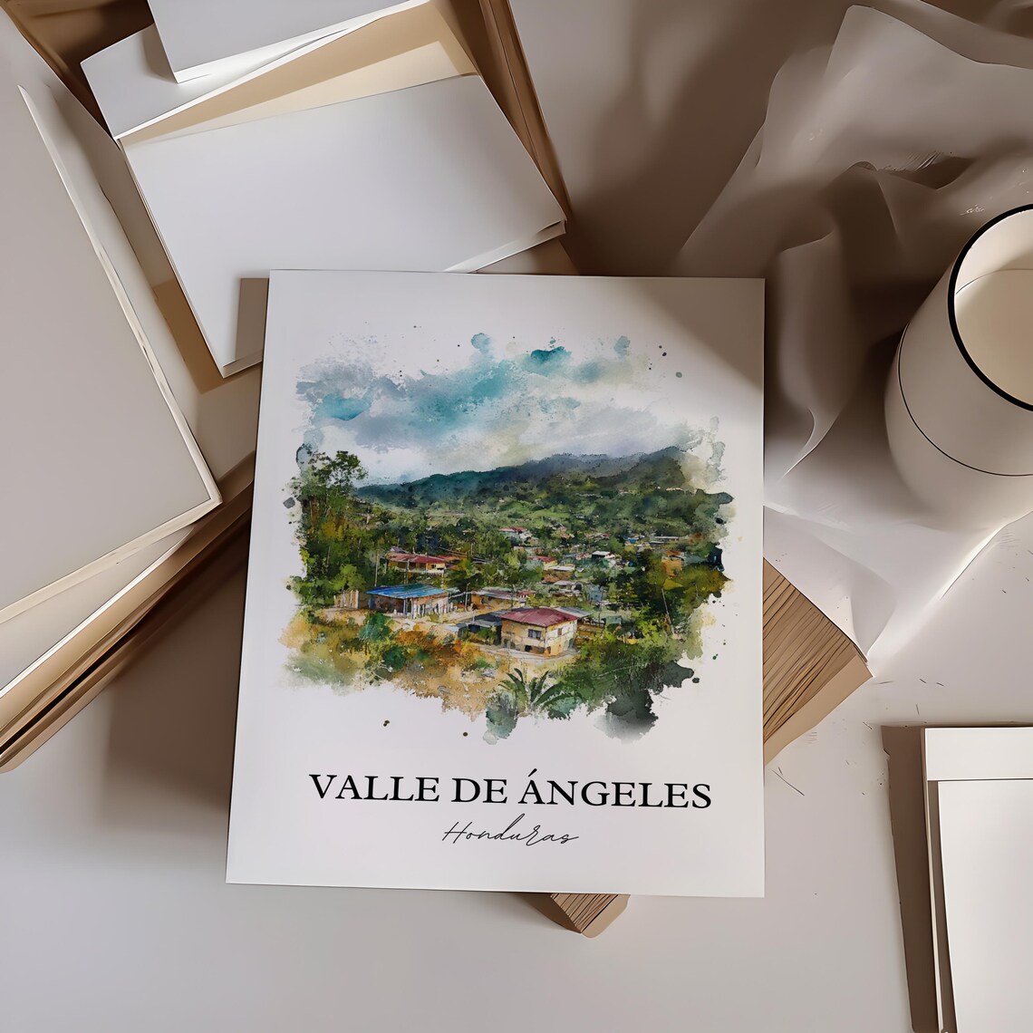 Valle de Angeles Honduras Watercolor Mountain Village Town Poster - Image 3