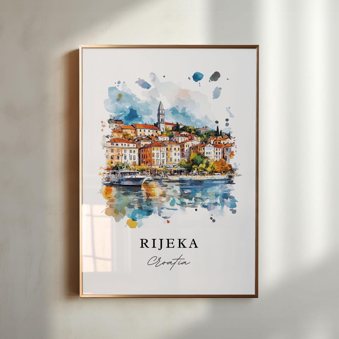 Rijeka Croatia Harbor Boats Waterfront Watercolor Travel Poster