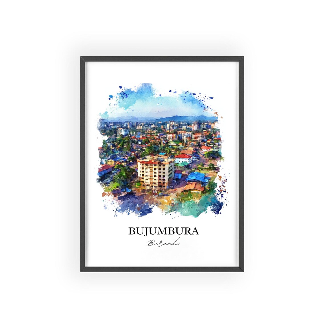 Bujumbura Burundi City Panorama Watercolor Aerial Travel Poster - Image 2