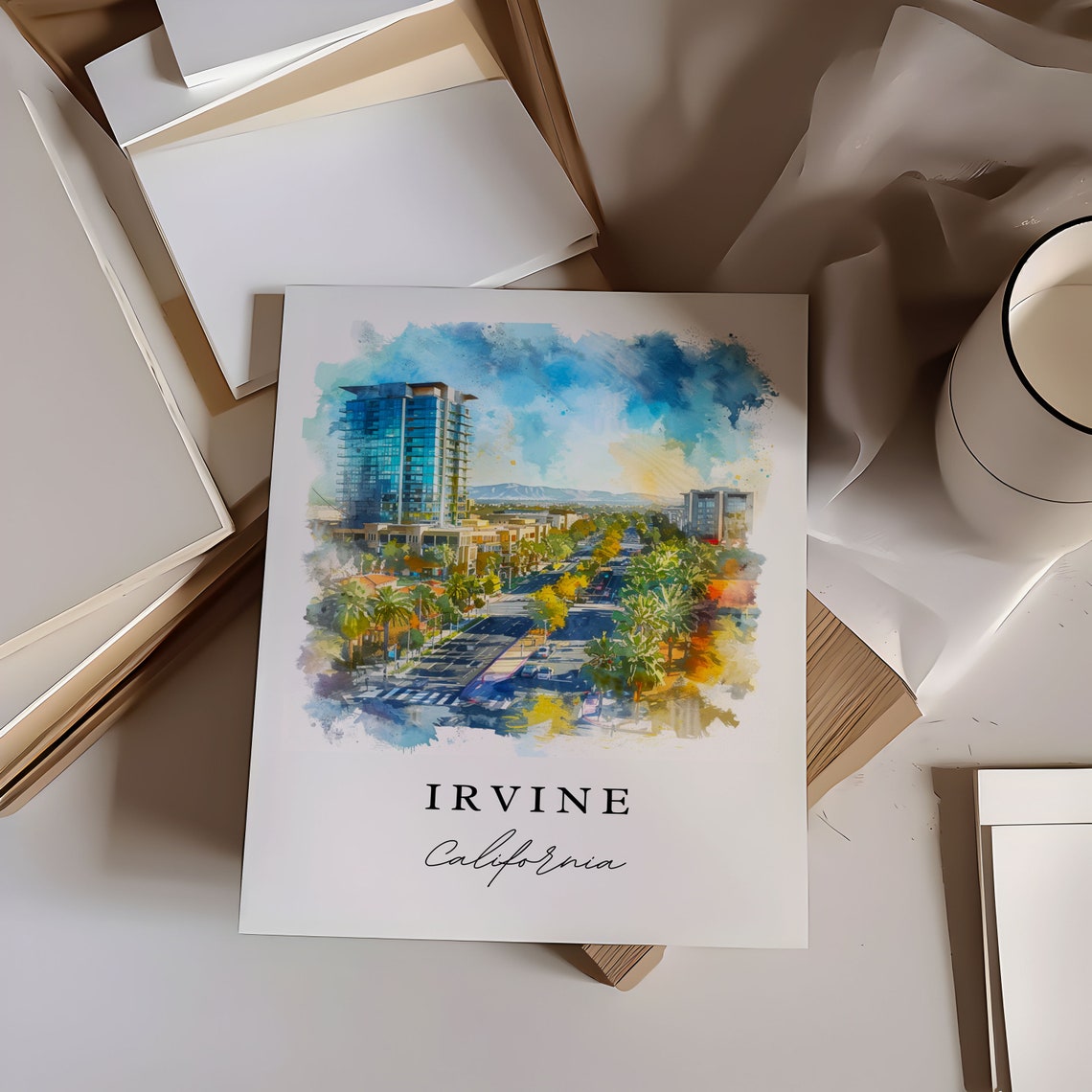 Irvine California City Boulevard Modern Skyline Watercolor Poster - Image 5