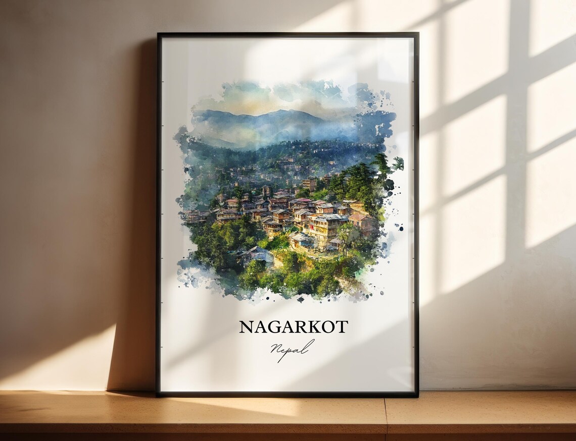 Nagarkot Nepal Watercolor Himalayan Hill Town Panorama Poster