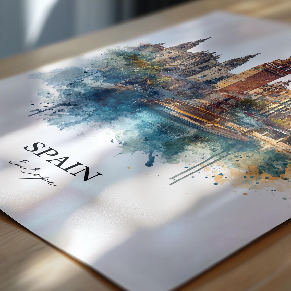 Spain Europe Seville Cathedral Giralda Watercolor Travel Poster - Image 6