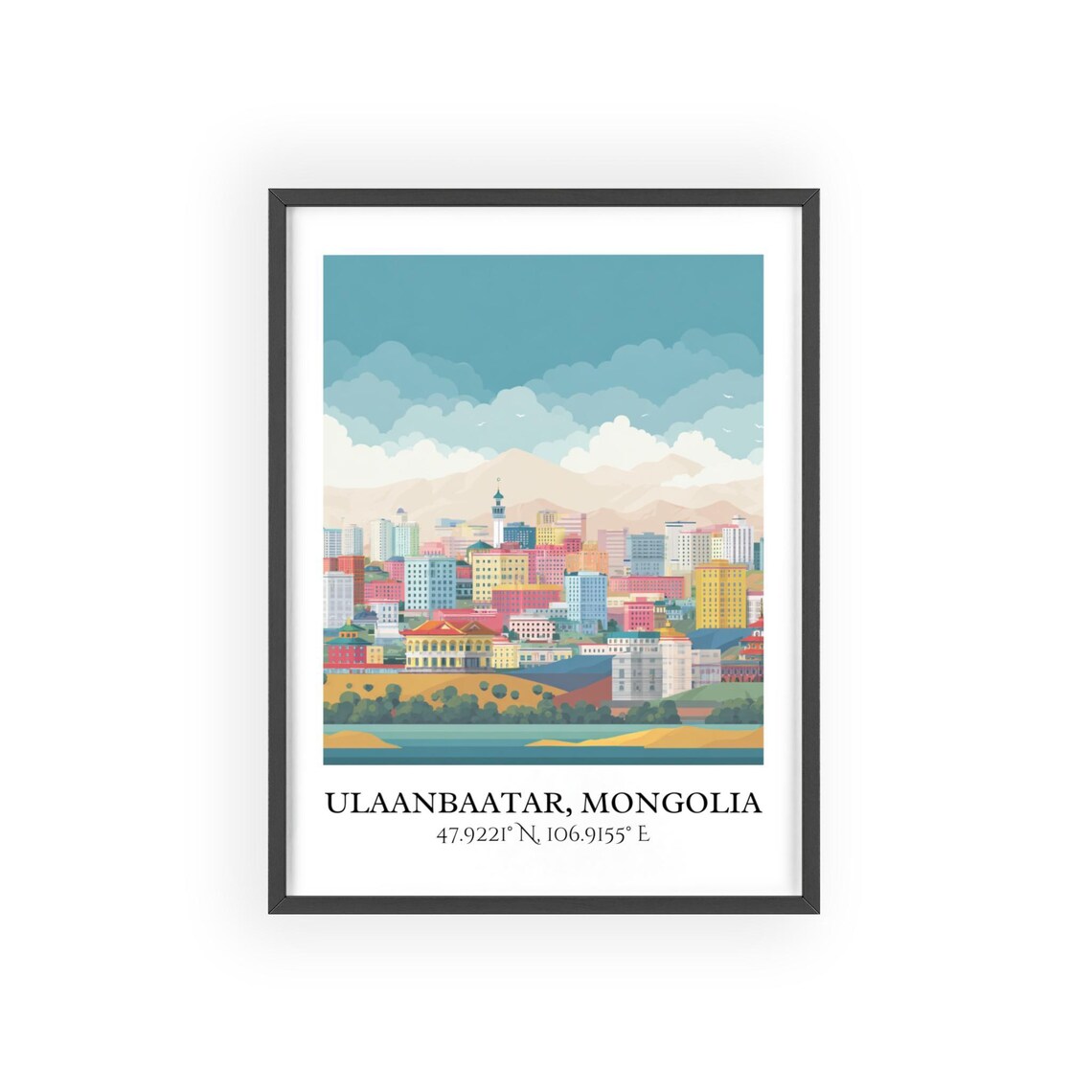 Ulaanbaatar Mongolia City Skyline Mountain Retro Travel Art Poster - Image 2