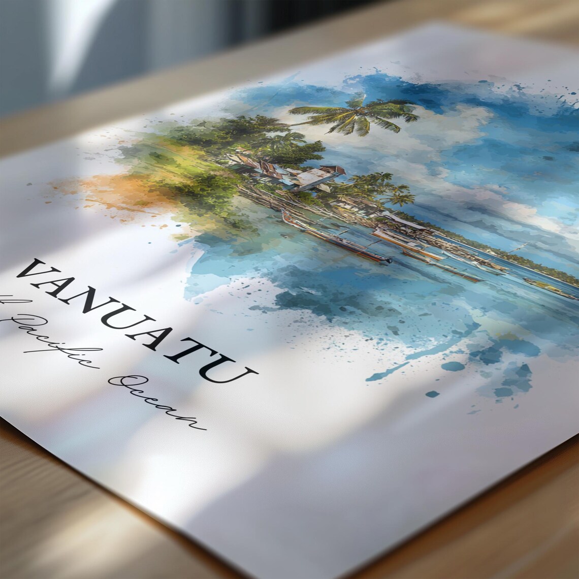 Vanuatu South Pacific Harbor Boats Watercolor Island Art Poster - Image 7