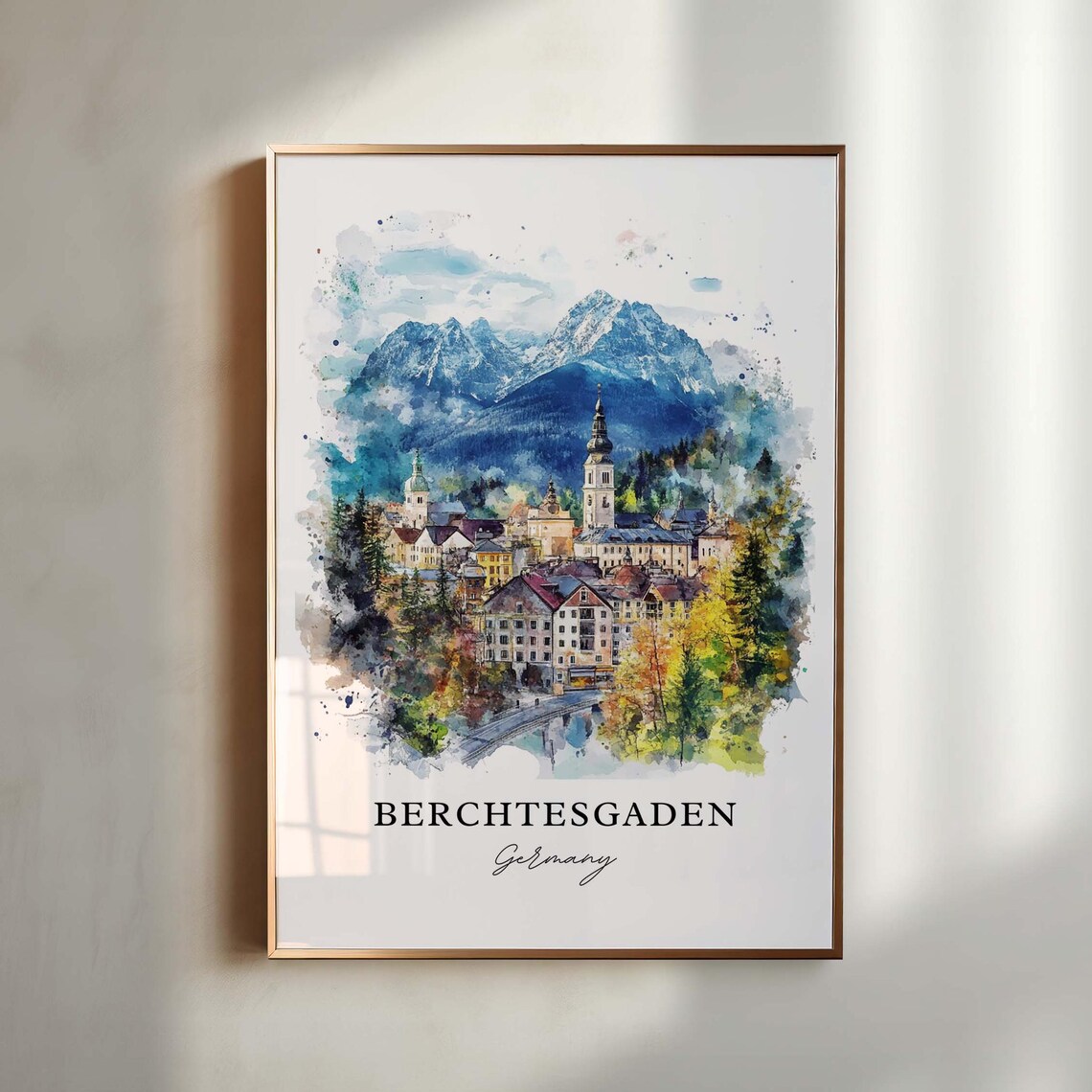 Berchtesgaden Watercolor Art Print, Bavarian Alps