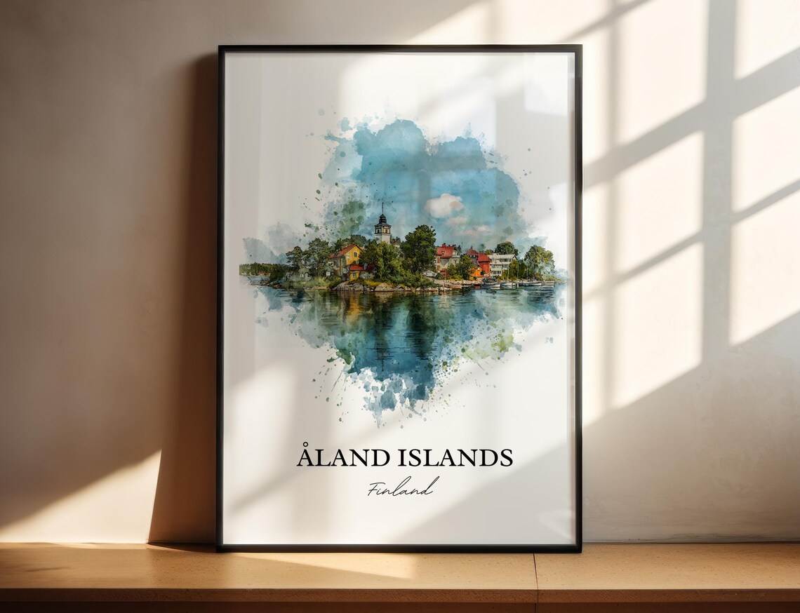 Aland Islands Finland Harbor Town Watercolor Travel Poster Gift