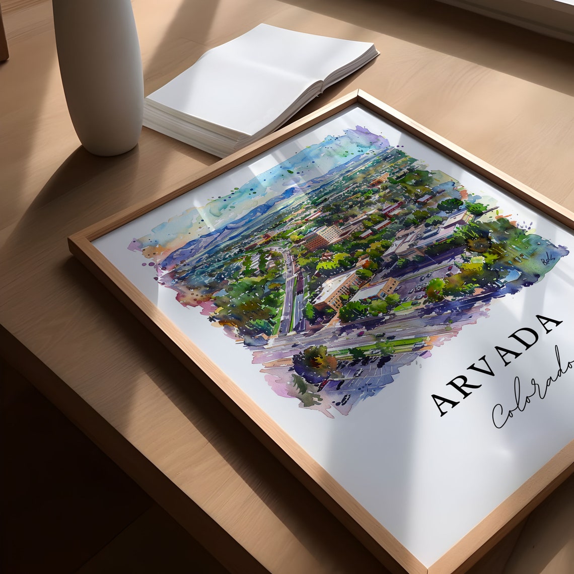 Arvada Colorado Watercolor Aerial City Mountain View Scene Poster - Image 5