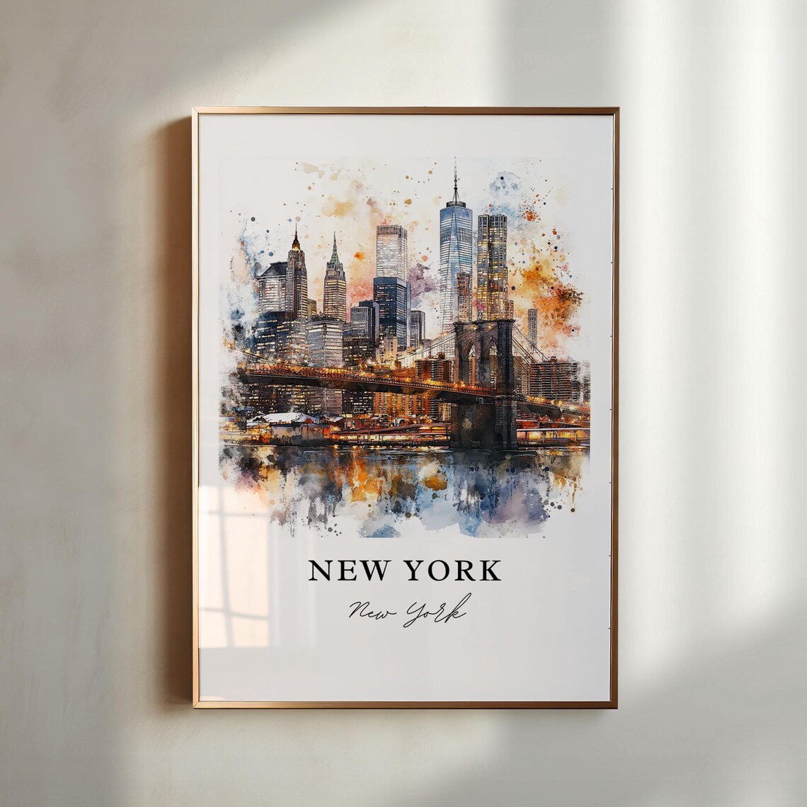 New York City Watercolor Travel Poster, Manhattan