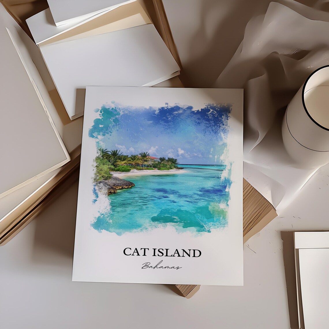 Cat Island Bahamas Watercolor Turquoise Shore Beach Art Poster - Image 3