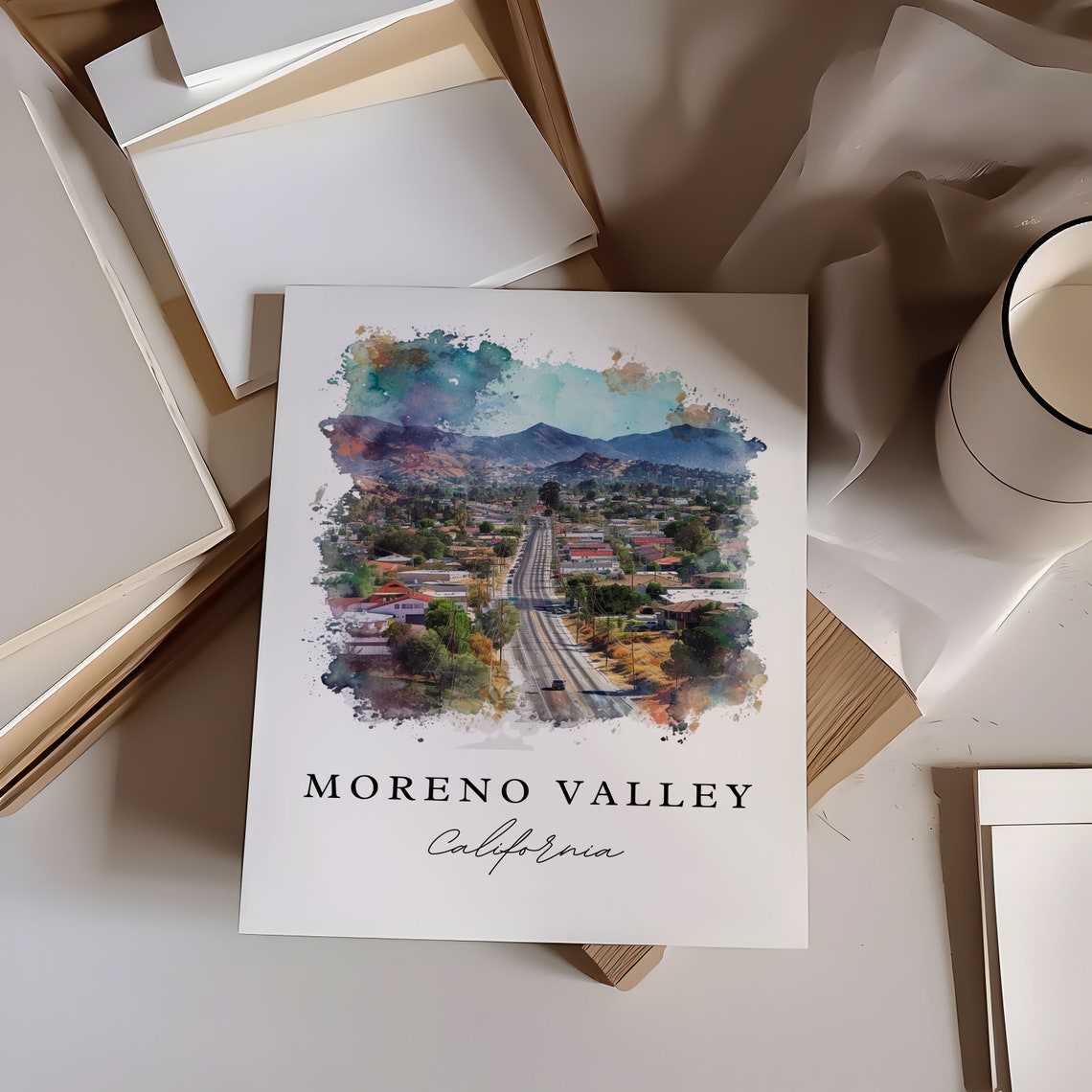 Moreno Valley California Mountain View City Watercolor Poster - Image 5