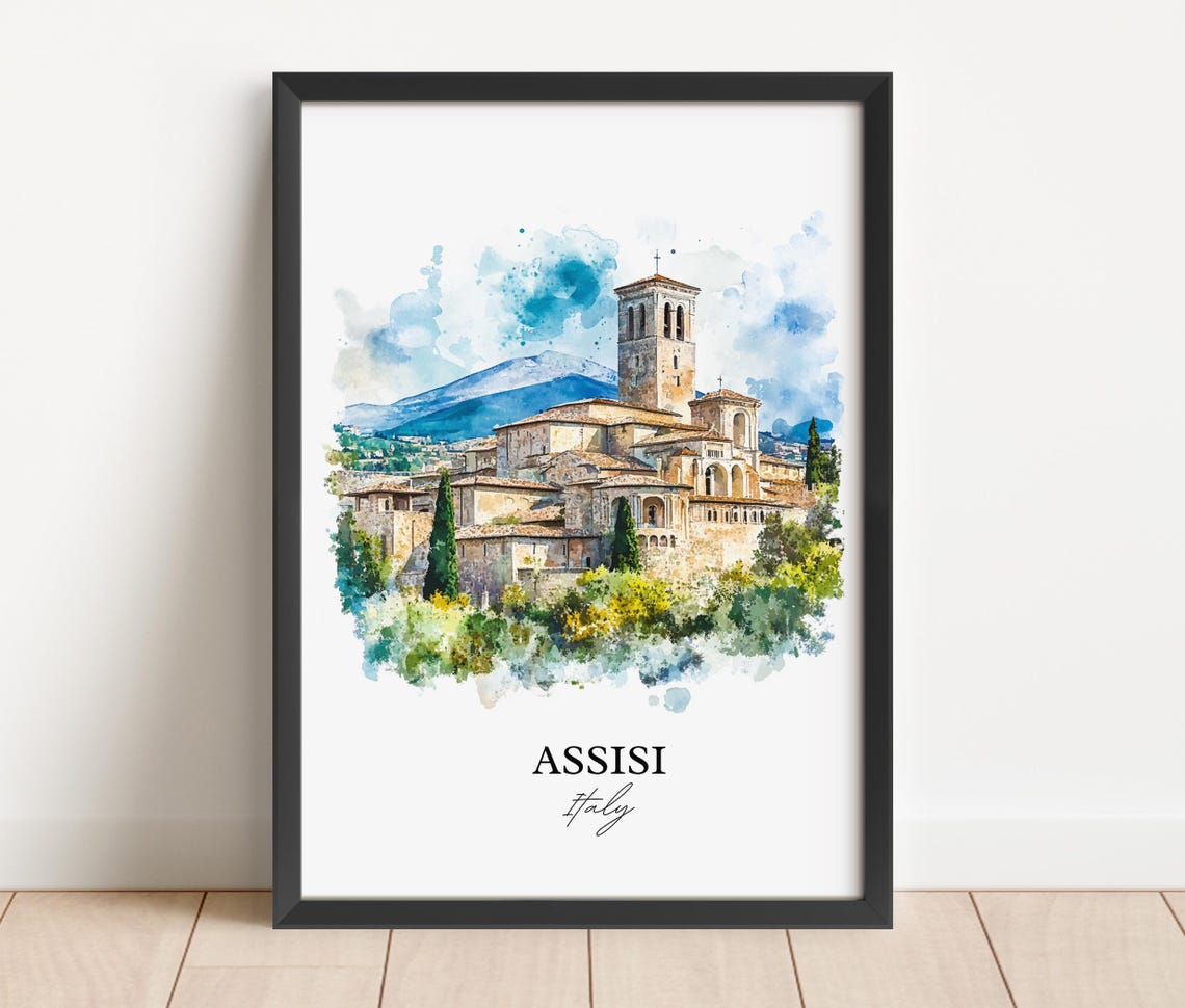 Assisi Italy Travel Poster, Umbria Region Watercolor - Image 2