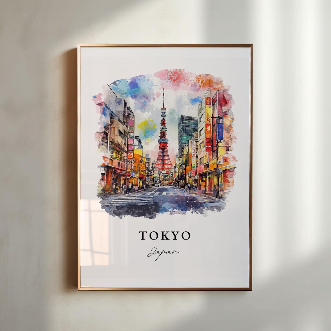 Tokyo Japan Watercolor Tokyo Tower Neon Street City Scene Poster