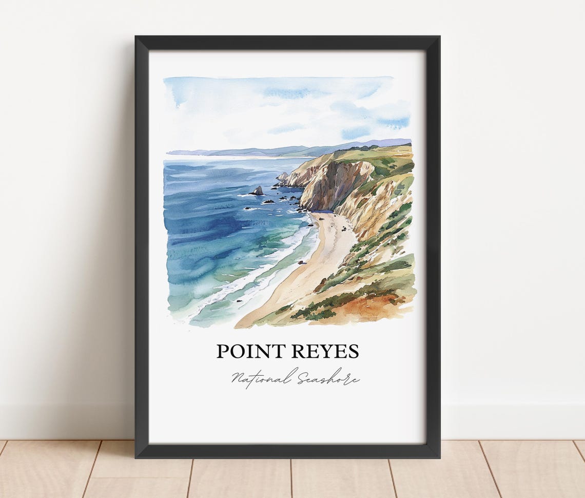 Point Reyes National Seashore Cliffs Beach Watercolor Travel Poster - Image 3