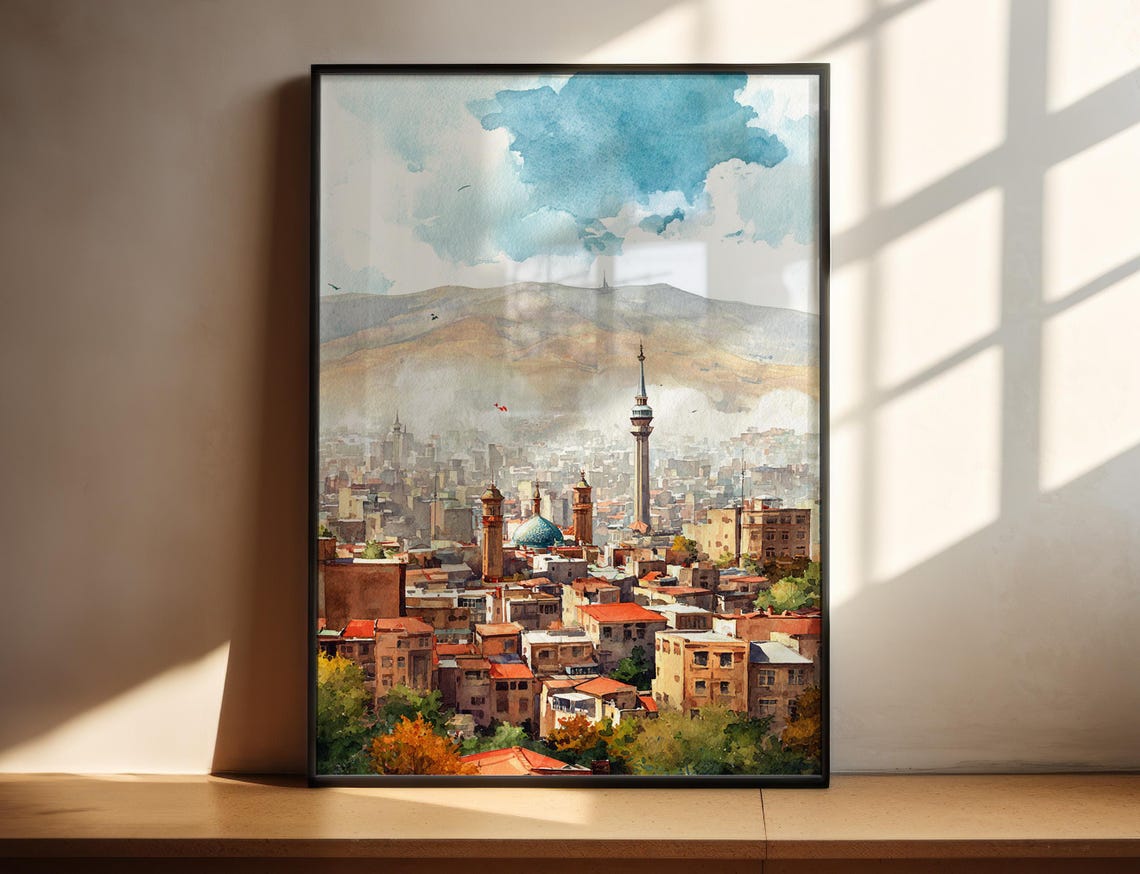Tehran Iran Watercolor Art Travel Print Artwork Skyline Decor Wall