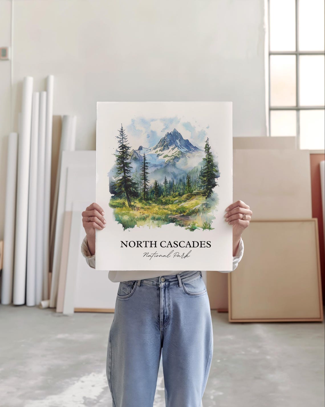 North Cascades National Park Snowy Peaks Pines Watercolor Poster - Image 2