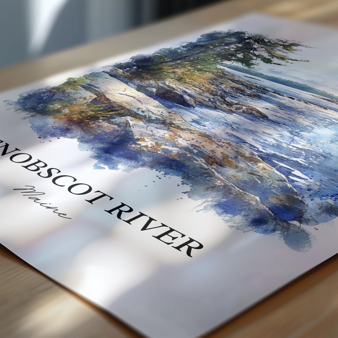 Penobscot River Maine Rocky Banks Pine Forest Watercolor Poster - Image 6