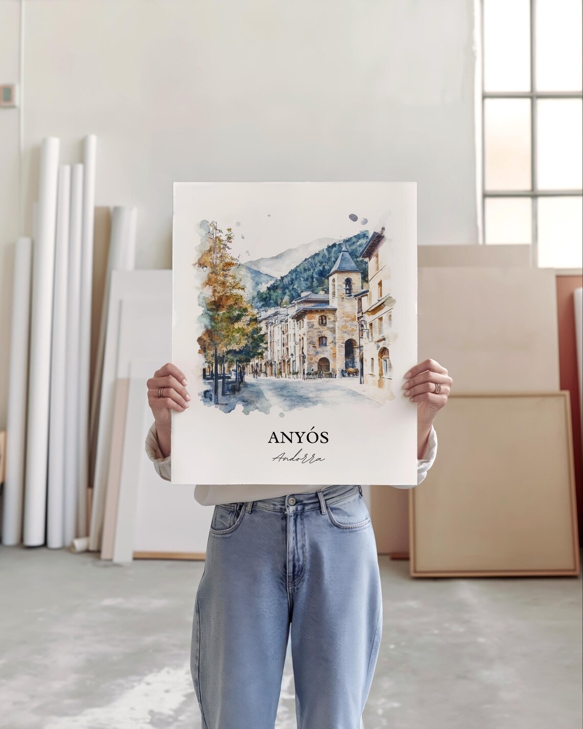 Anyós Andorra Mountain Street Watercolor Minimalist Travel Poster - Image 5