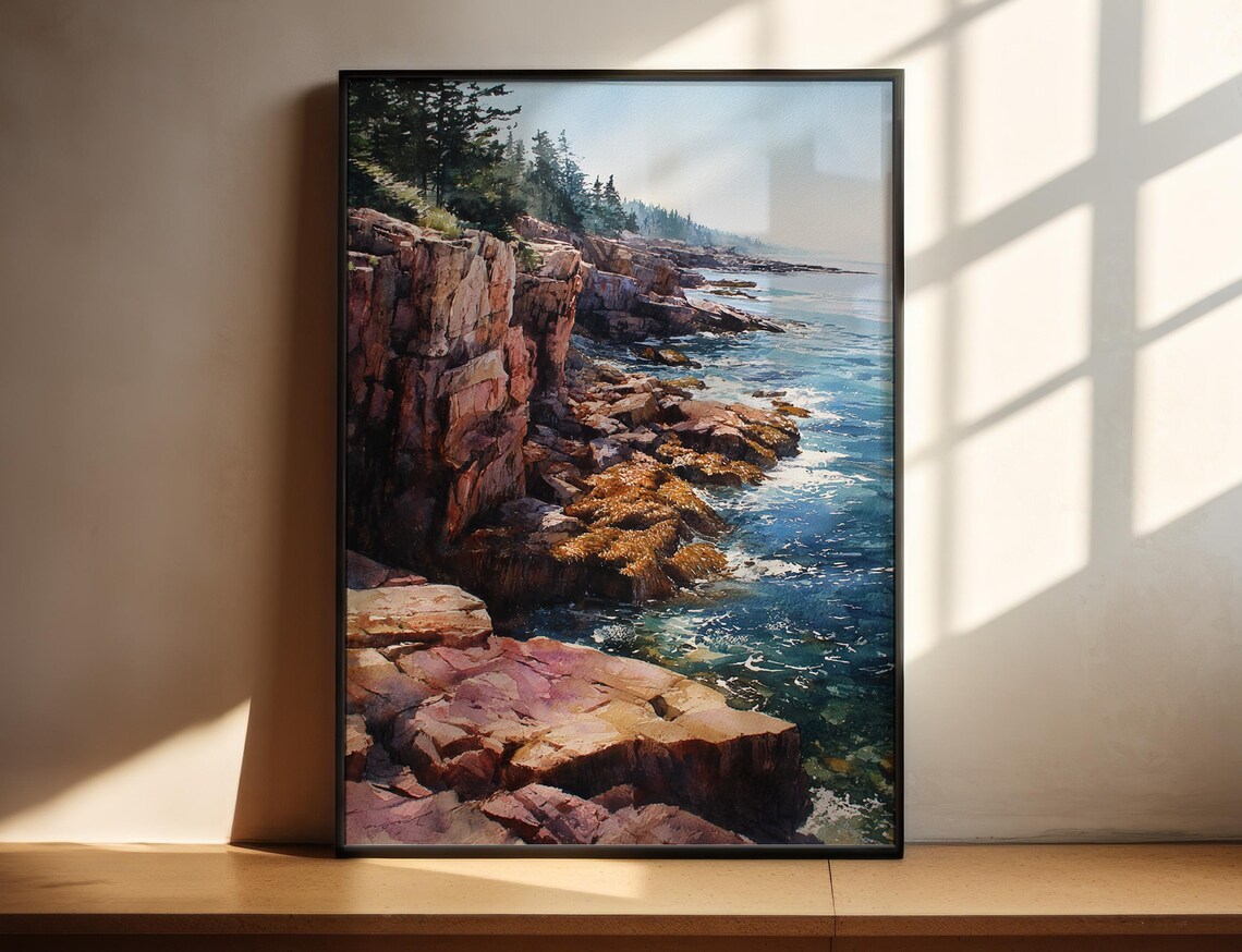 Acadia National Park Watercolor Travel Poster