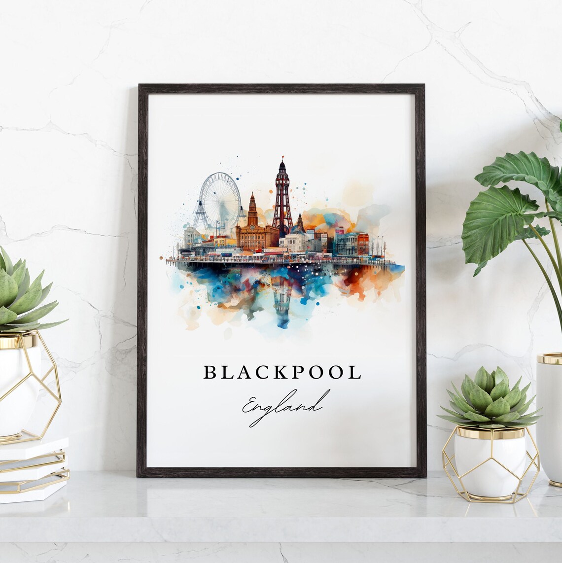 Blackpool England Tower Pier Seaside Watercolor Travel Poster - Image 3