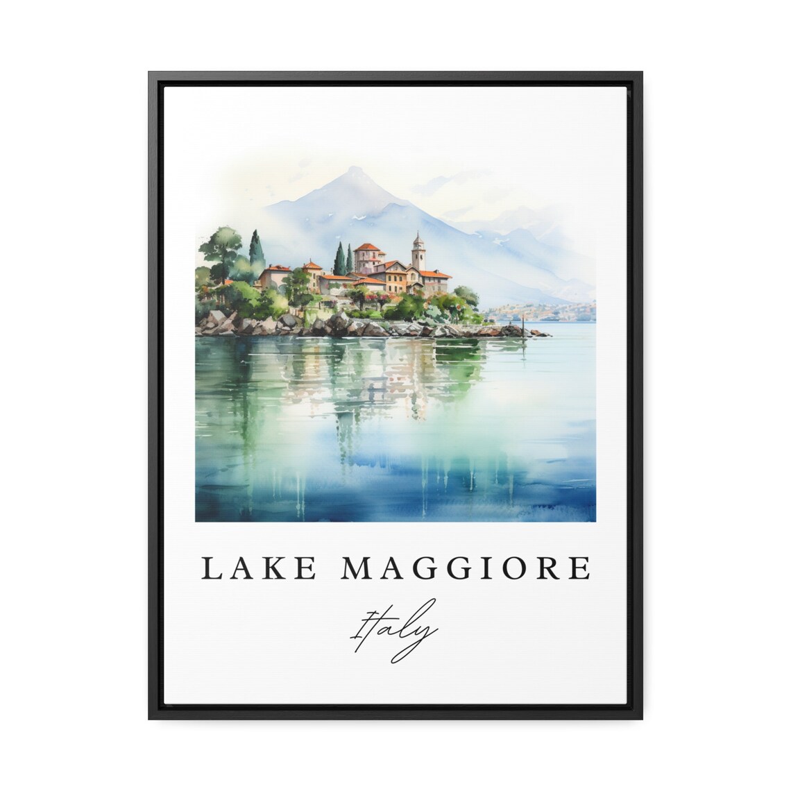 Lake Maggiore Italy Island Village Misty Watercolor Travel Poster - Image 3