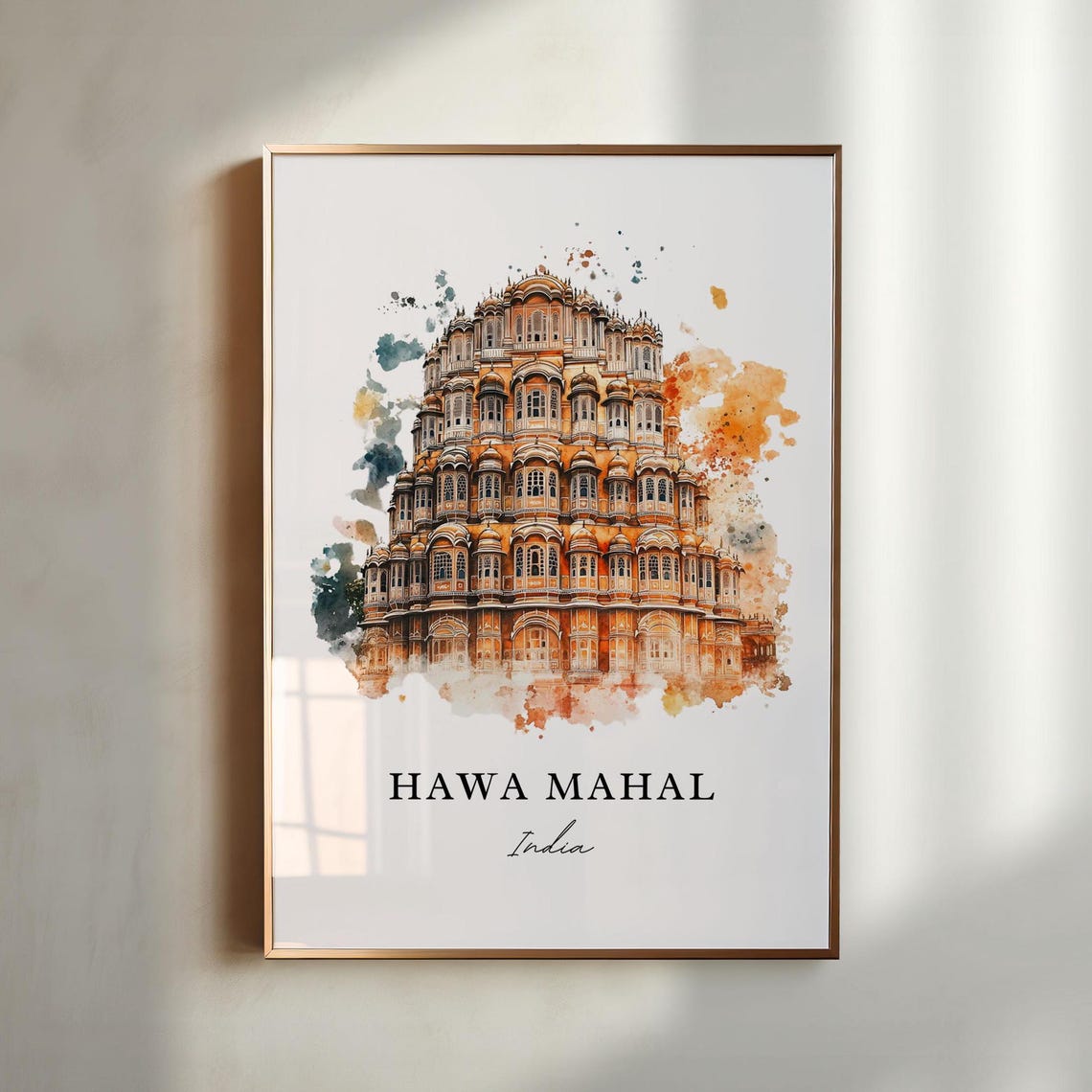 Hawa Mahal India Jaipur Pink Palace Watercolor Landmark Travel Poster