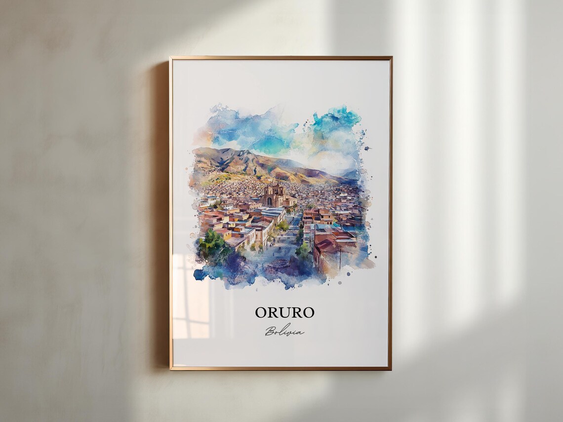 Oruro Bolivia Watercolor Mountain Cityscape Scenic Travel Poster - Image 4