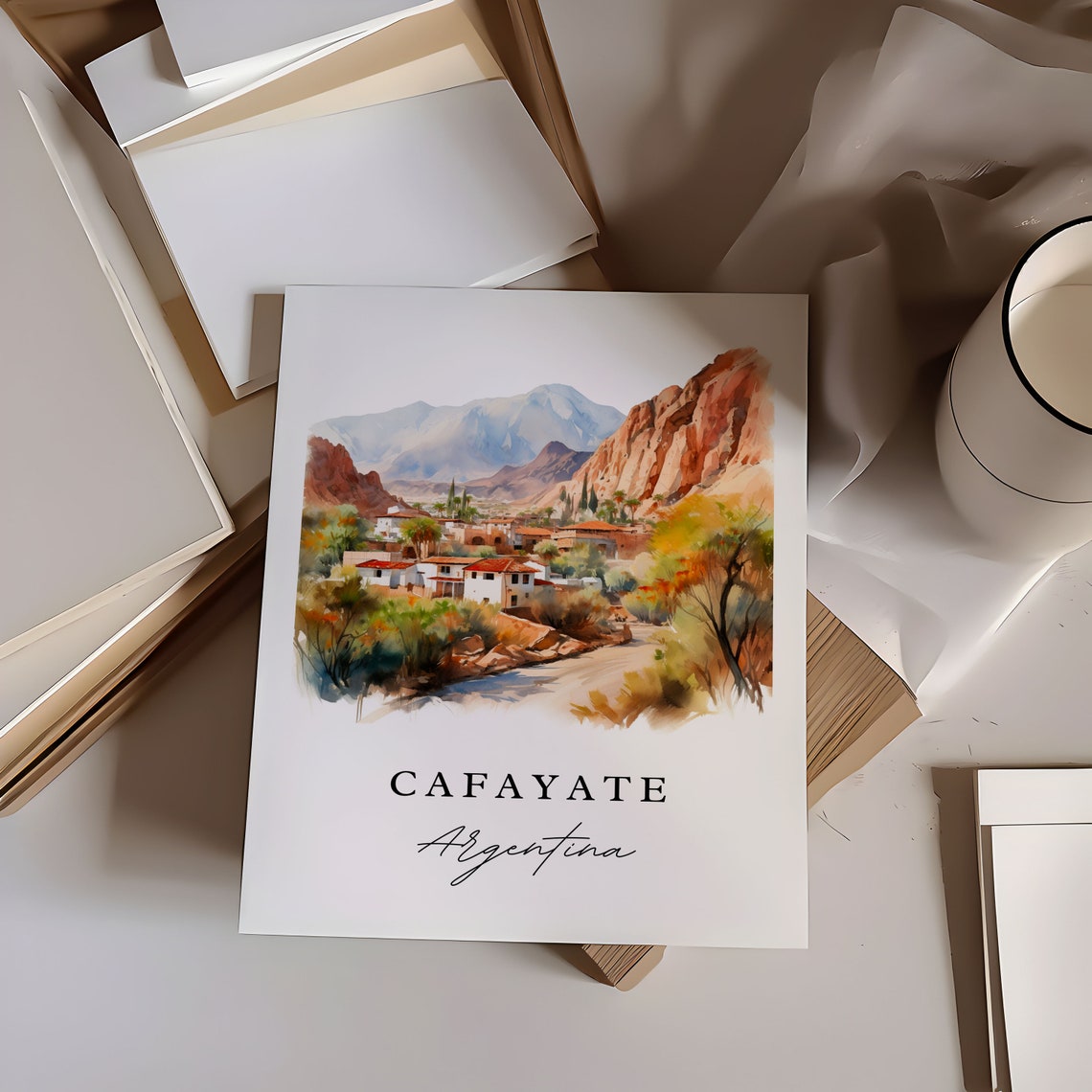 Cafayate Argentina Red Rock Canyon Mountain Watercolor Poster - Image 6