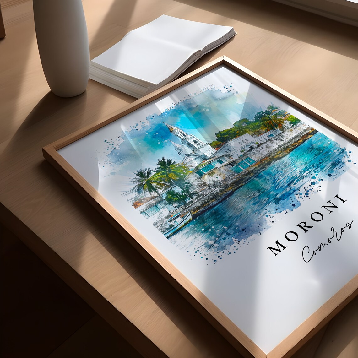 Moroni Comoros Harbor Mosque Watercolor Island Travel Poster - Image 6
