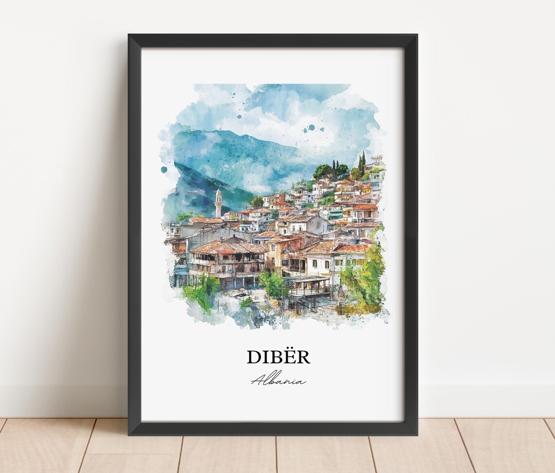 Diber Albania Watercolor Historic Mountain Town Travel Poster - Image 4