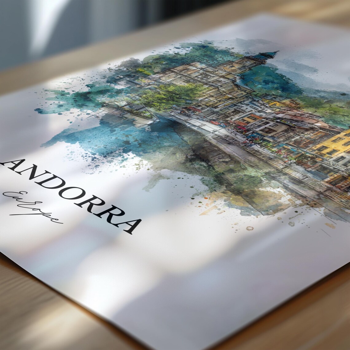 Andorra Old Mountain Town River Watercolor Europe Travel Poster - Image 6