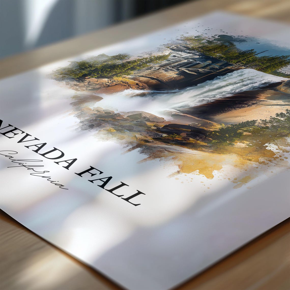 Nevada Fall California Granite Cliff Wide Waterfall Watercolor Poster - Image 6