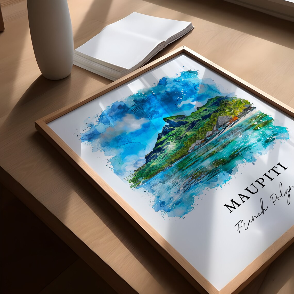 Maupiti French Polynesia Watercolor Island Bungalows Travel Poster - Image 5