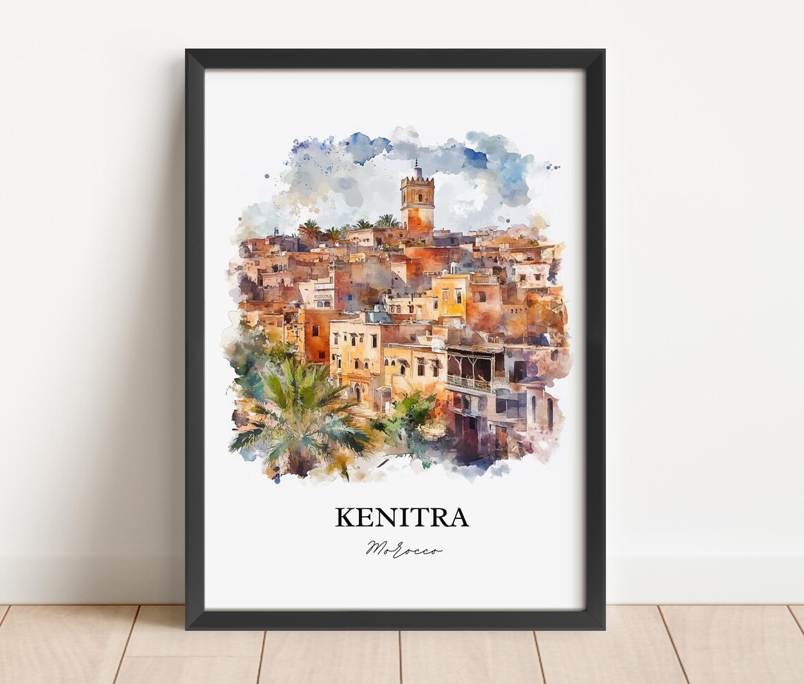 Kenitra Morocco Old Medina Hillside Watercolor Travel Art Poster - Image 5