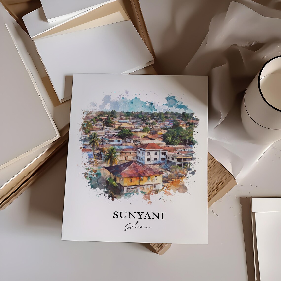 Sunyani Ghana Watercolor Cityscape Travel Souvenir Art Poster - Image 7