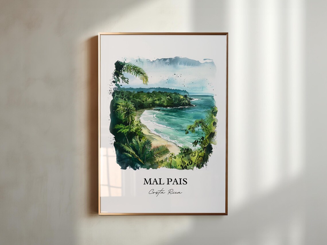 Mal Pais Costa Rica Hidden Jungle Cove Beach Watercolor Poster - Image 3