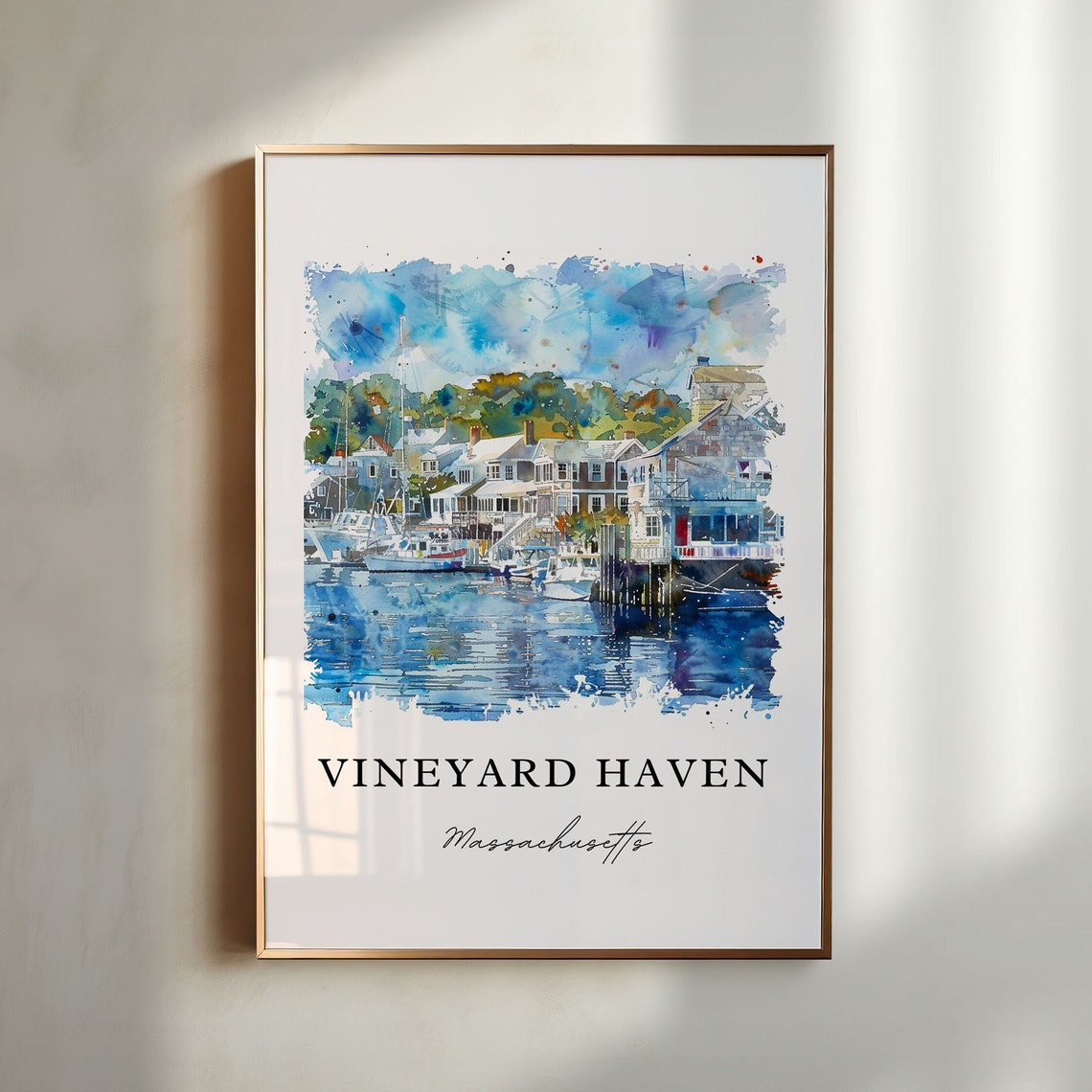 Marthas Vineyard Tisbury Watercolor Travel Poster