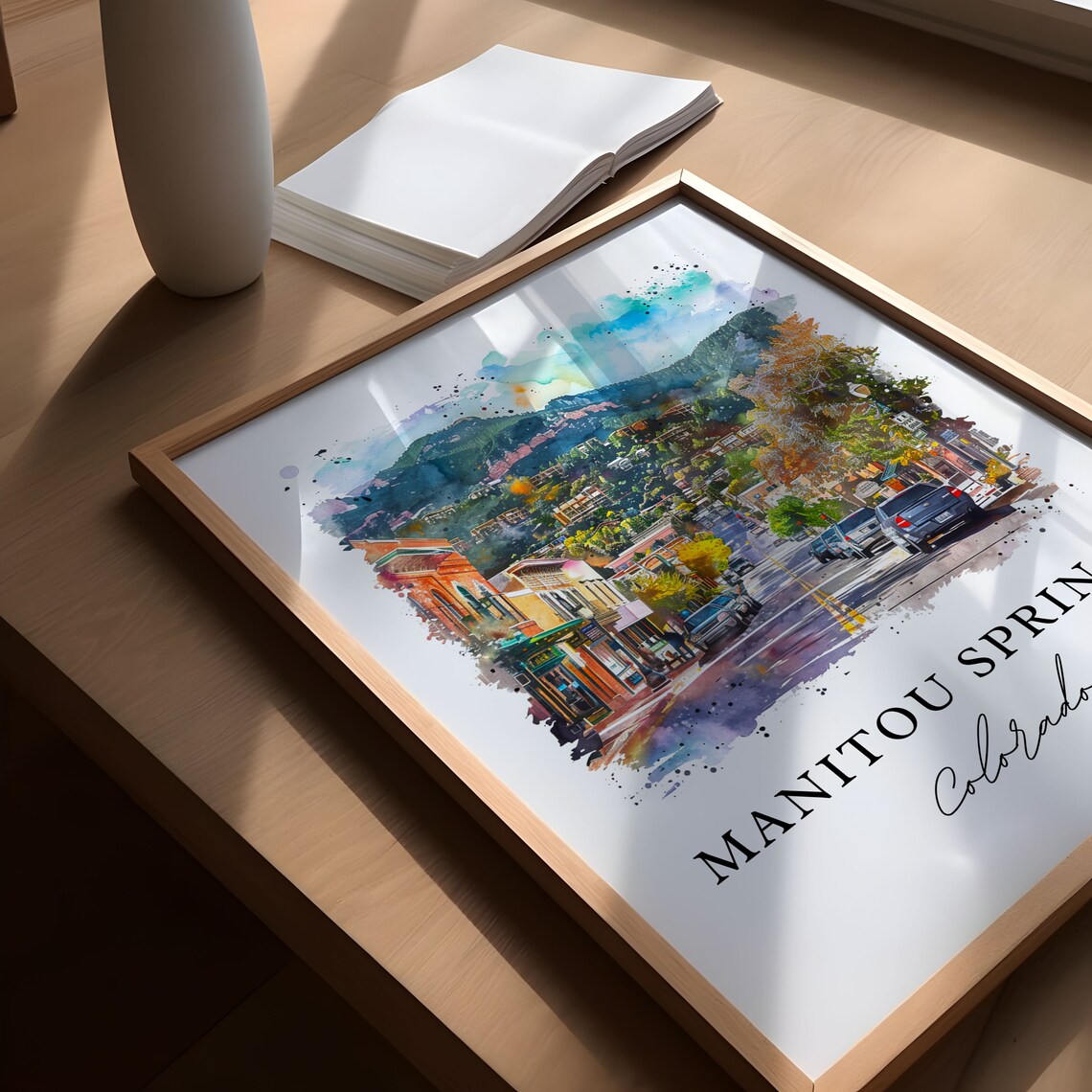 Manitou Springs Colorado Mountain Town Street Watercolor Poster - Image 6