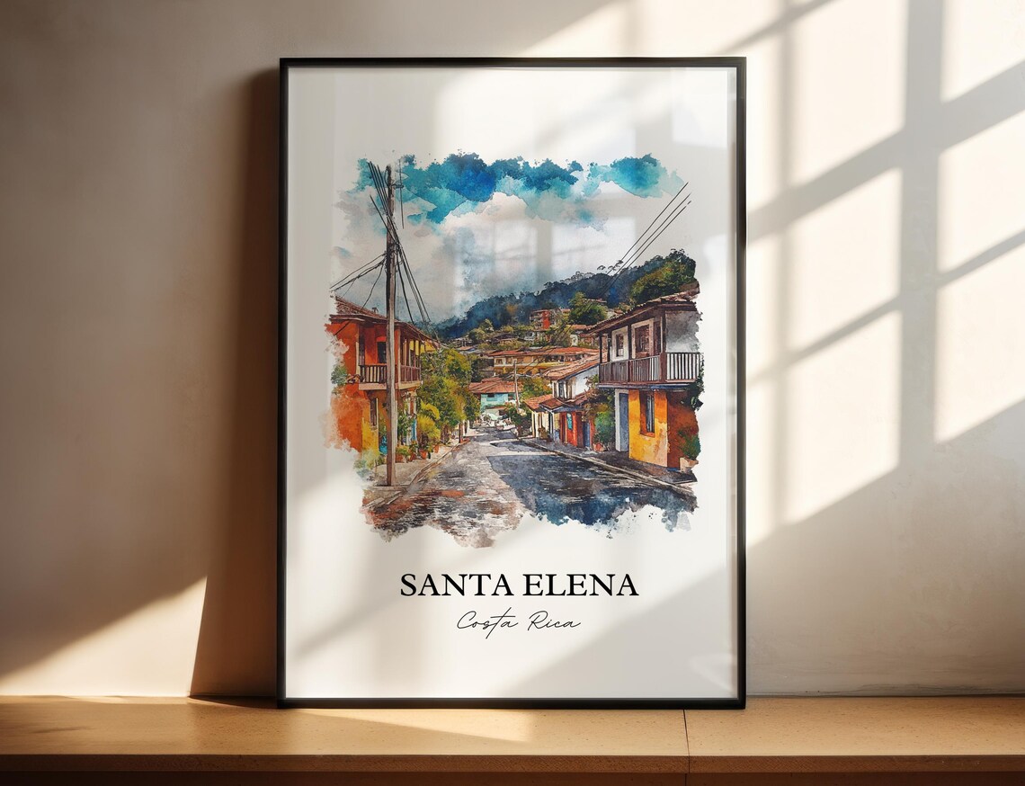 Santa Elena Costa Rica Street Scene Watercolor Travel Poster