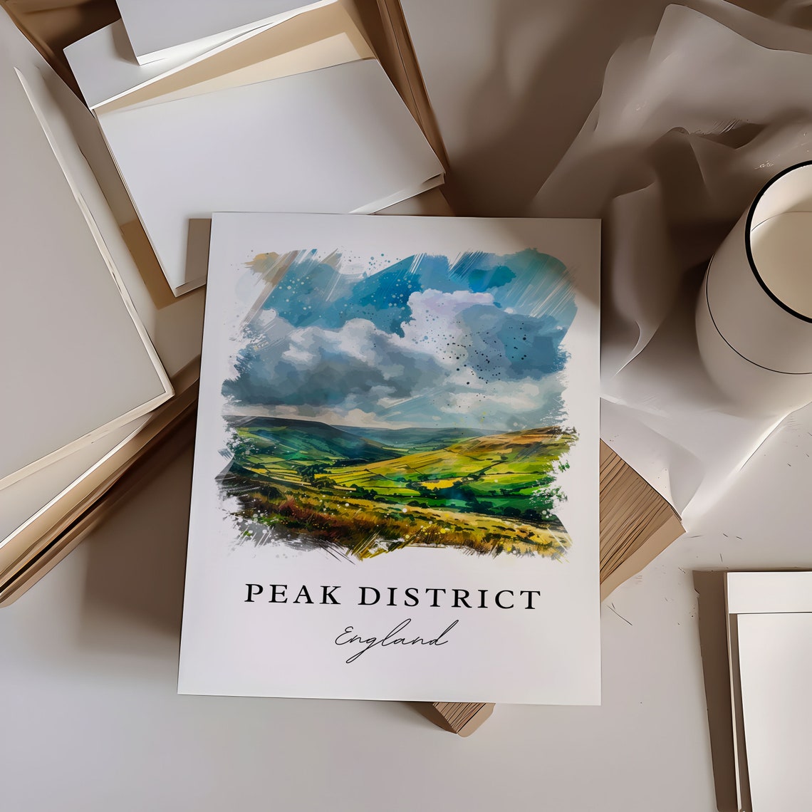 Peak District England Rolling Hills Watercolor Landscape Poster - Image 6