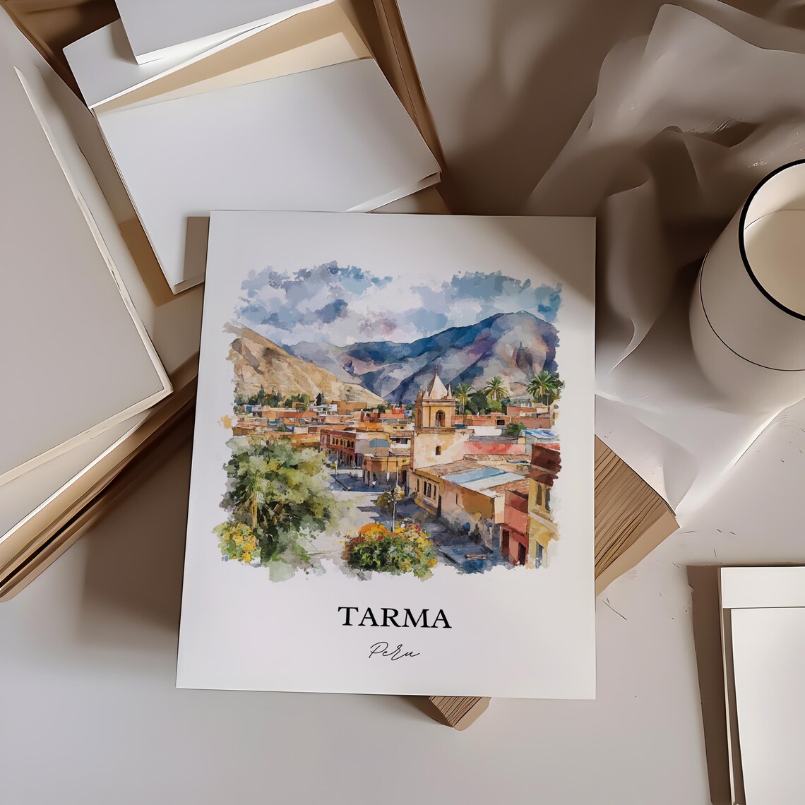 Tarma Peru Watercolor Colonial Church Andean Valley Travel Poster - Image 2