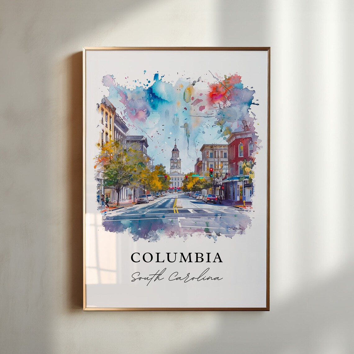 Columbia, SC Watercolor Travel Poster, South Carolina