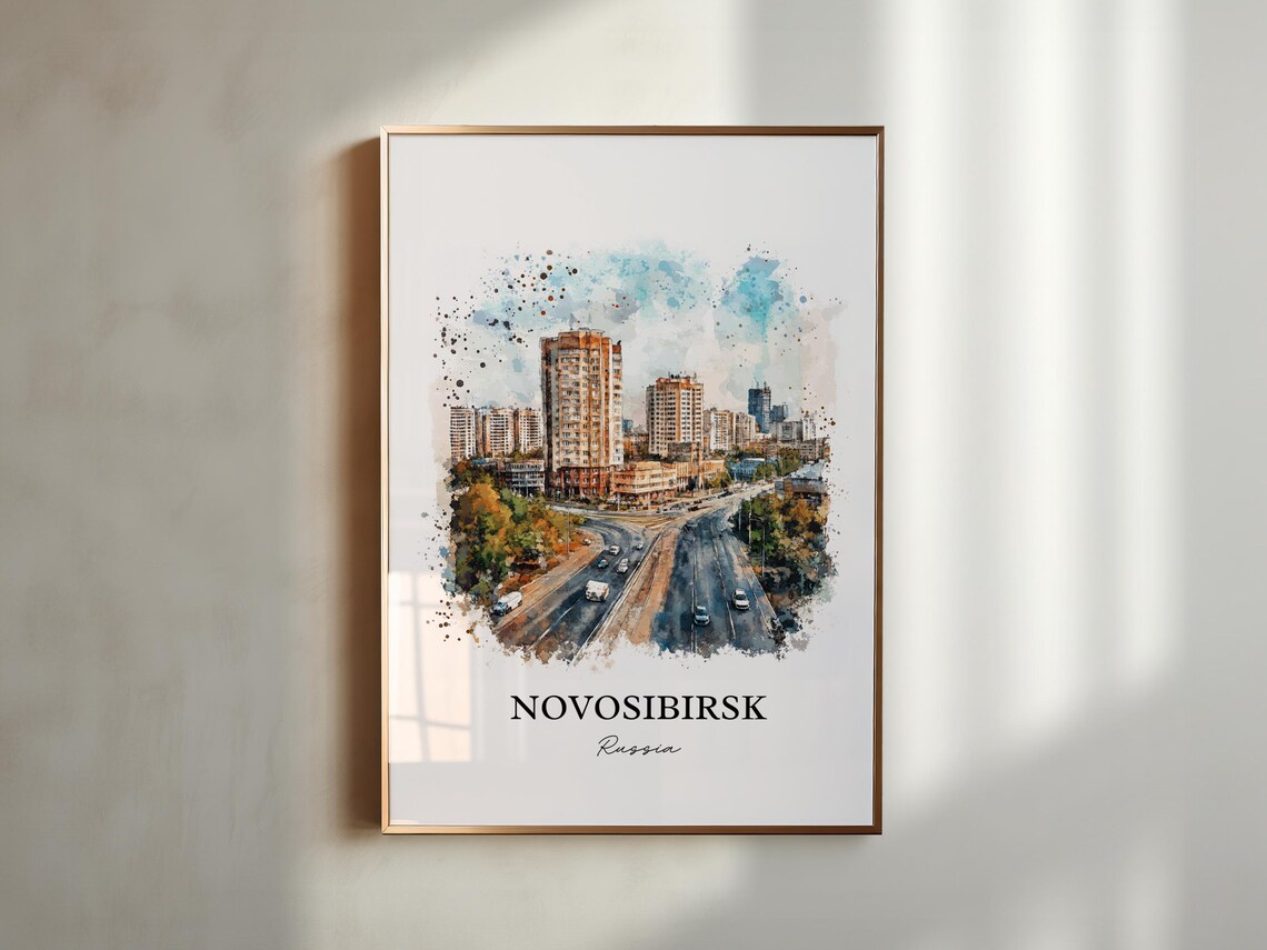 Novosibirsk Russia Modern City Skyline Watercolor Cityscape Poster - Image 3