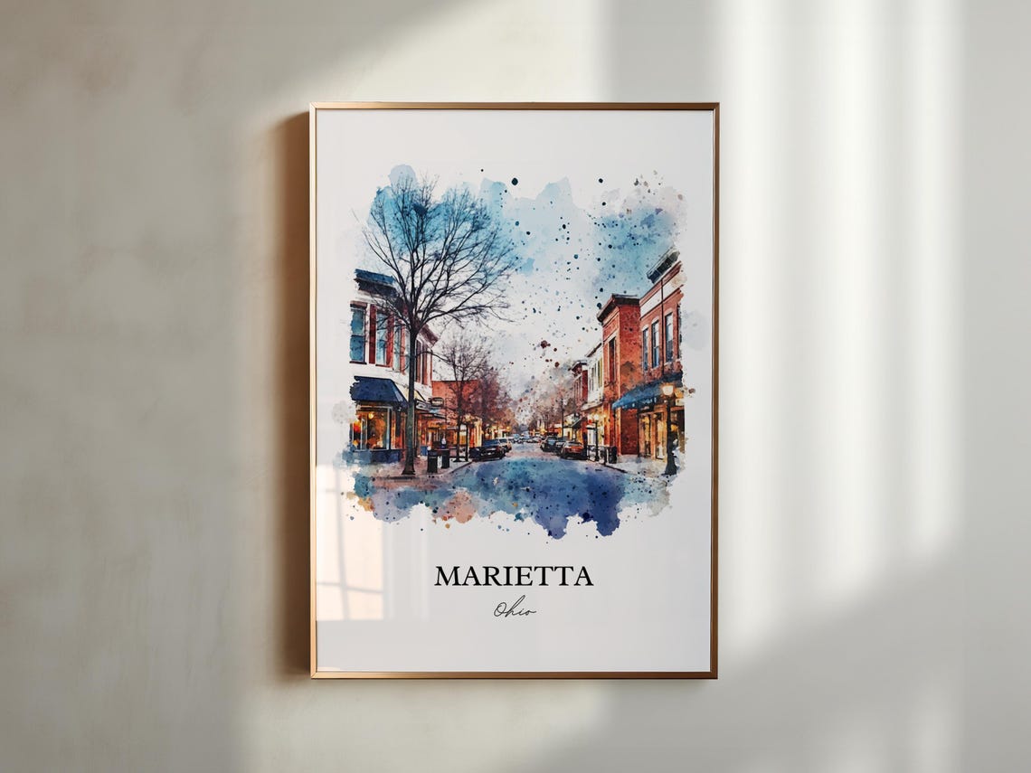 Marietta Ohio Watercolor Evening Downtown Main Street Poster - Image 2