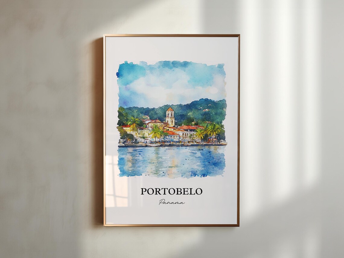 Portobelo Panama Watercolor Waterfront Church Town Travel Poster - Image 5