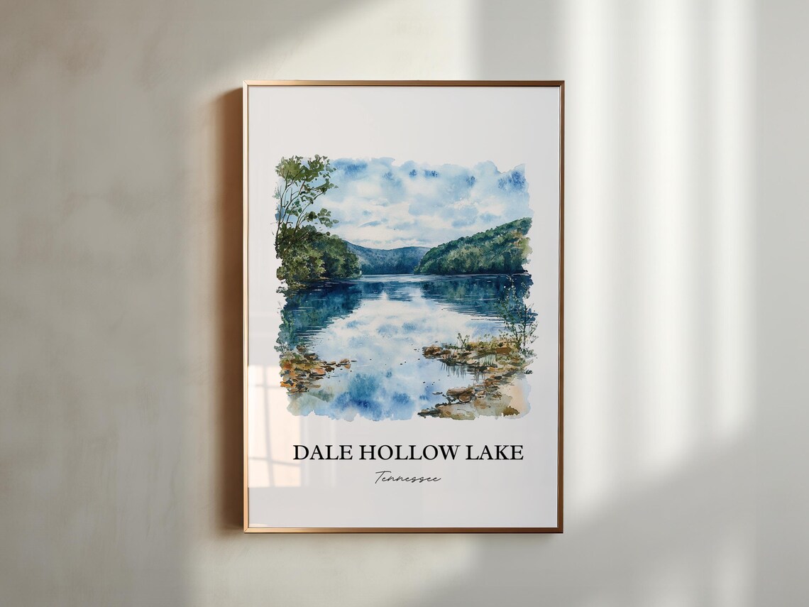 Dale Hollow Lake Tennessee Scenic Calm Cove Watercolor Poster - Image 5